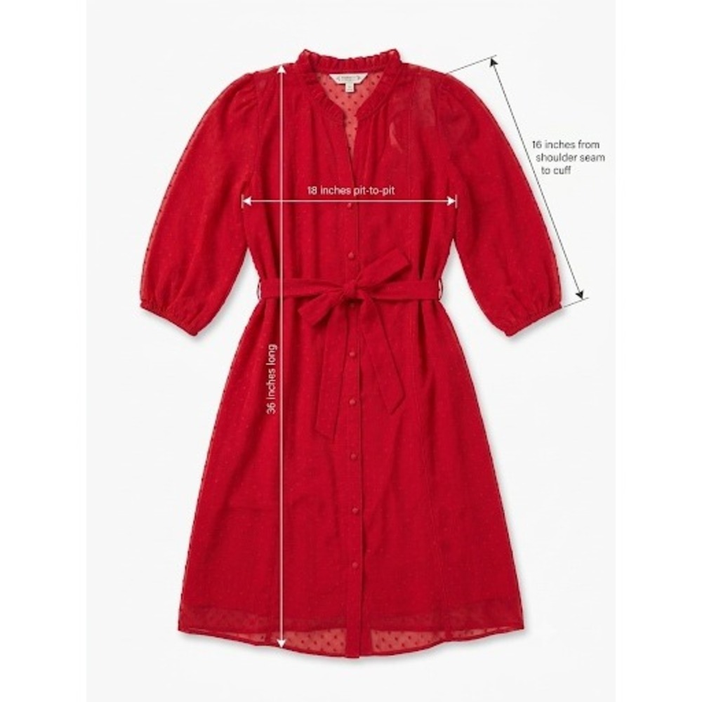 Nanette Nanette Lepore Red Clip Dot Midi Shirt Dress Ruffle Neck Tie Waist Small
